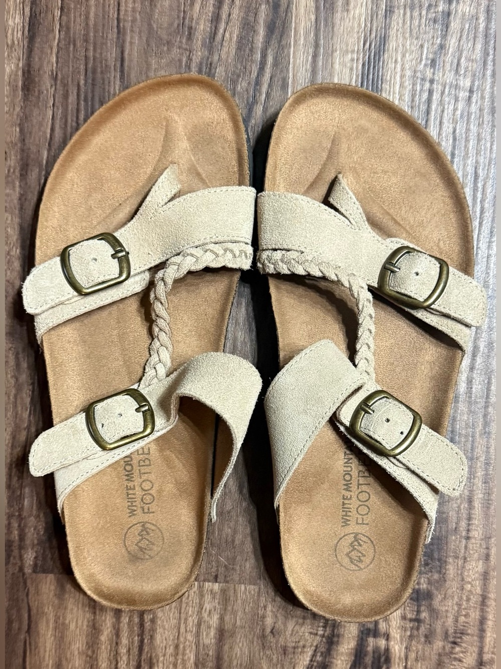 White Mountain Footbed Sandals Womens 8 Slip-On Buckle Braided Straps